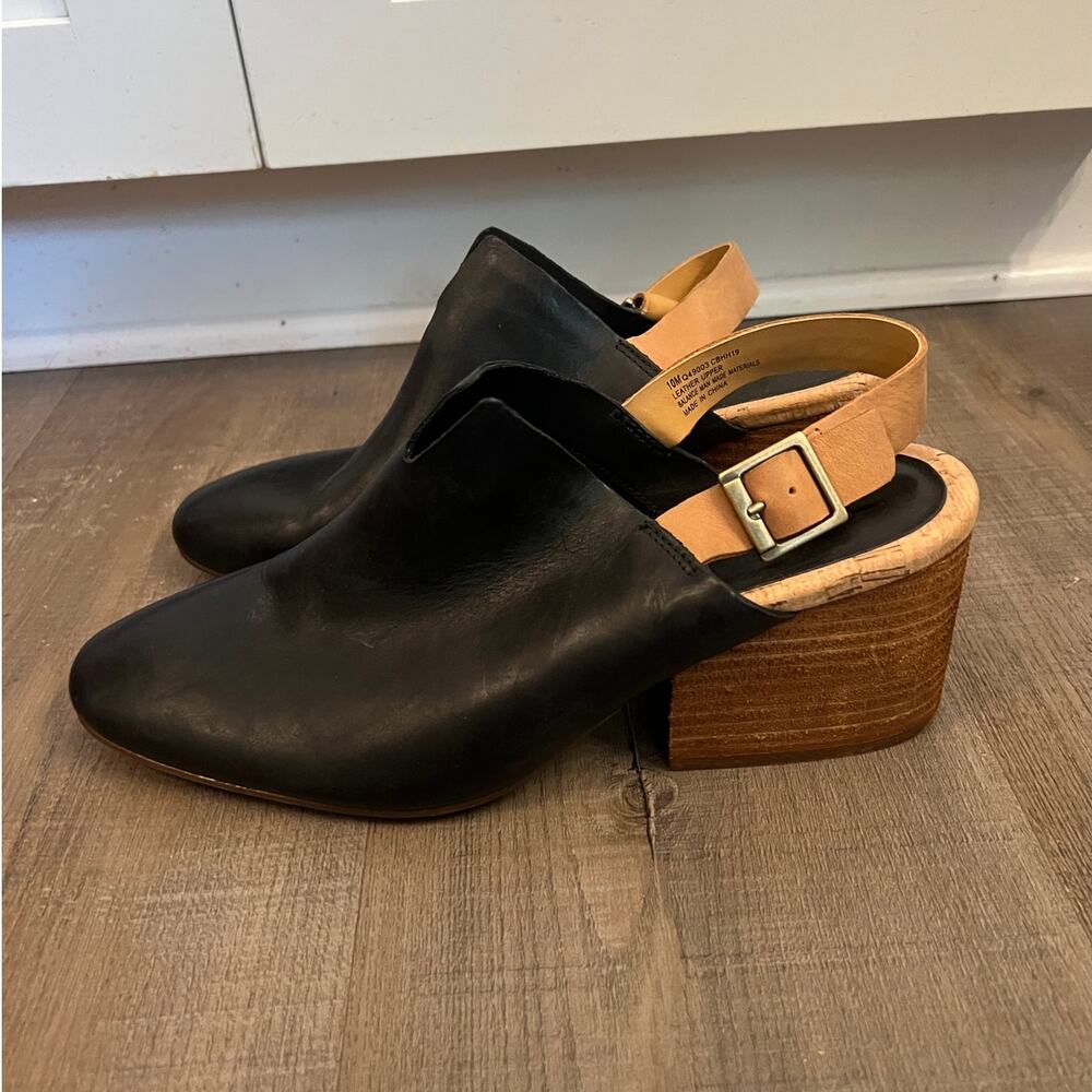Kork-Ease Rayleigh Black & Tan Leather Slingback Block Heels